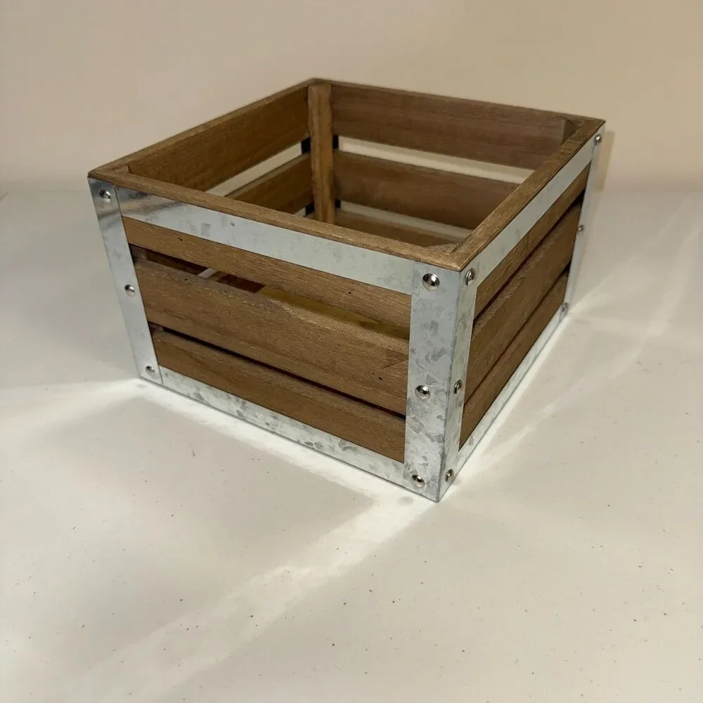 Farmhouse Wood Crate Box Square Rustic Display Home Deco Basket Storage Organize